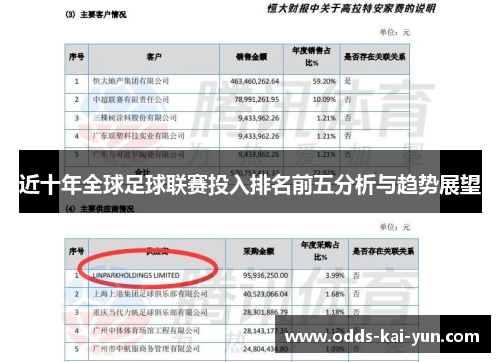 近十年全球足球联赛投入排名前五分析与趋势展望